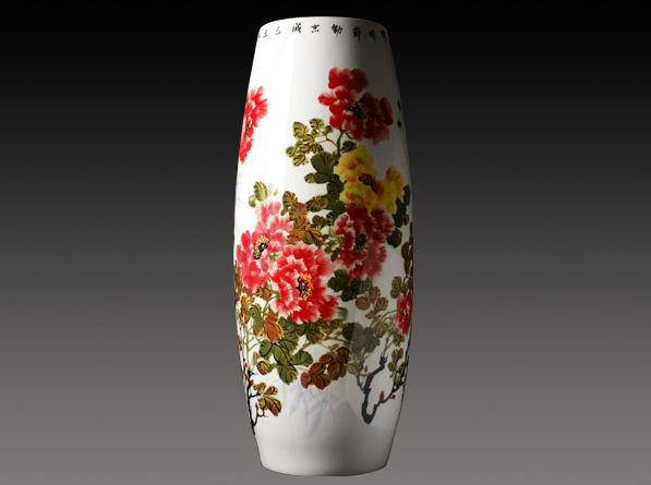 釉下彩手绘骨质瓷花瓶